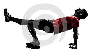 Man exercising fitness workout plank position silhouette