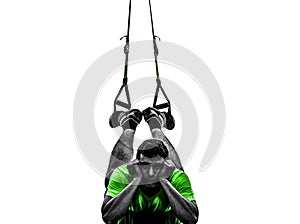 Man exercising suspension training trx tired pouting silhouette