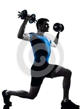 Man exercising weight training workout posture