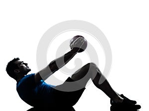 Man exercising workout holding fitness ball posture