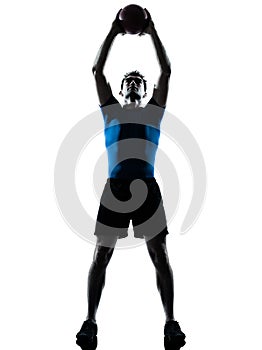 Man exercising workout holding fitness ball posture