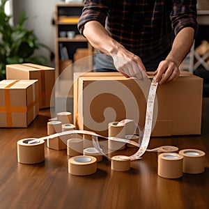 Man Expertly Packs and Tapes Boxes on Table