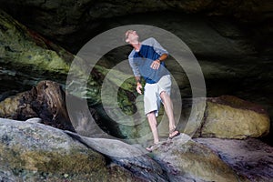 Man Explore Cave