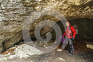 Man explore a cave