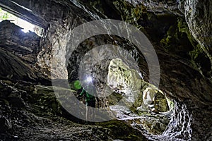 Man exploring cave