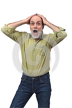 Man with expression of forgetfulness or surprise on white background photo