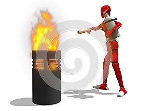 Man extinguish a fire