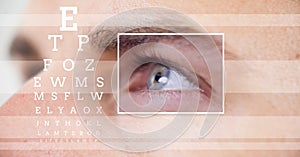 man with eye focus box detail and lines and Eye test interface