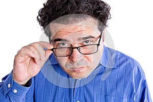 Man with Eyeglasses Looking at Camera Seriously