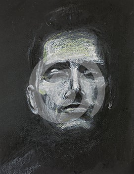 Man with eyes closed, pastel drawing