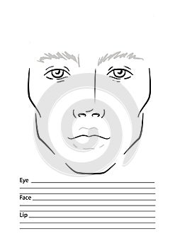 Man Face chart Makeup Artist Blank. Template. photo