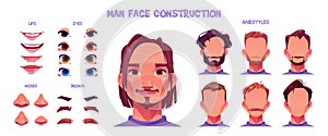 Man face constructor, cartoon character avatar