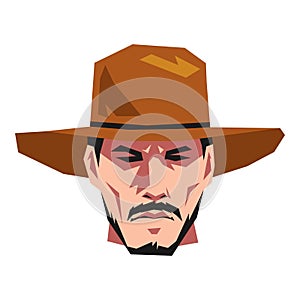 man face in cowboy hat. flat vector illustration.