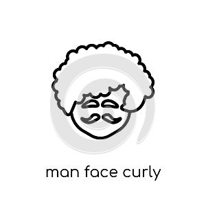 Man face curly hair and moustache icon. Trendy modern flat linea