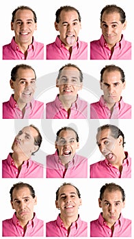 Man face expressions composite isolated on white