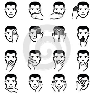 Man face with hand vector emoticons 