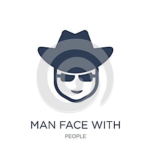 Man face with hat and sunglasses icon. Trendy flat vector Man fa