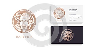 Man face logo with grape berries and leaves. Bacchus or Dionysus. A style for winemakers or brewers