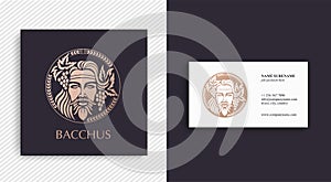 Man face logo with grape berries and leaves. Bacchus or Dionysus. A style for winemakers or brewers