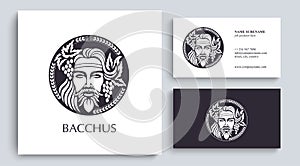 Man face logo with grape berries and leaves. Bacchus or Dionysus. A style for winemakers or brewers