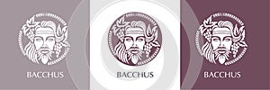 Man face logo with grape berries and leaves. Bacchus or Dionysus. A style for winemakers or brewers