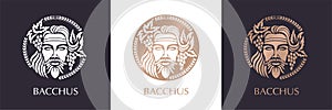 Man face logo with grape berries and leaves. Bacchus or Dionysus. A style for winemakers or brewers photo