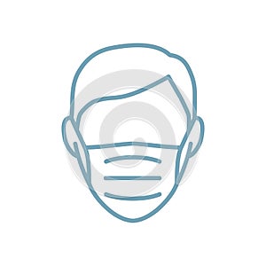 Man face mask line icon vector illustration isolated. Protection medical wear