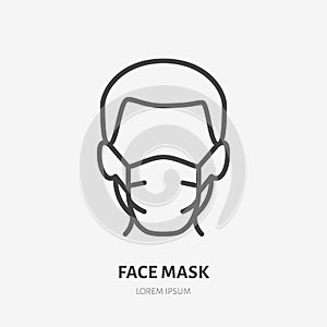 Man in face mask line icon, vector pictogram of disease prevention. Protection wear from coronavirus, air pollution