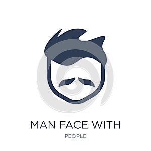 Man face with moustache icon. Trendy flat vector Man face with m