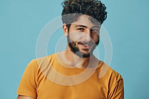 Man  face portrait looking guy expression young person background happy beard adult