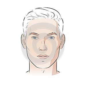 Man face portrait three different angles and turns of a male head. Close-up vector line sketch illustration. Different