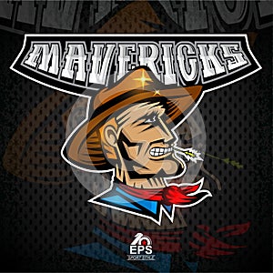 Man face in profile with cowboy hat. Logo for any sport team mavericks