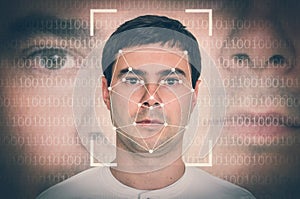 Man face recognition - biometric verification concept photo