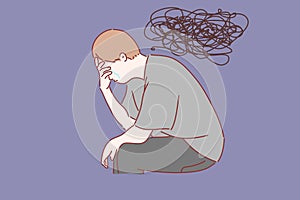 Man facepalm concept for stress, anxiety, uneasiness, confusion. Hand drawn character vector flat style