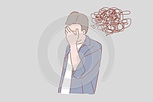 Man facepalm concept for stress, anxiety, uneasiness, confusion vector