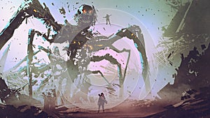 Facing the giant spider robot