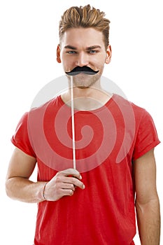 Man with a fake moustache
