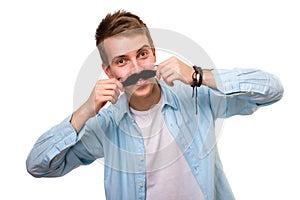 Man with fake mustaches photo