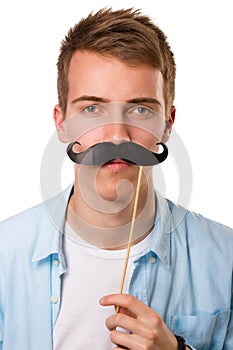 Man with fake mustaches