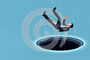 A man falling into a black hole. Space for text.