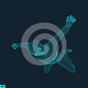 Man falling down. Jumping Man. 3D Model of Man. Human Body. Sport Symbol. Design Element. Vector Illustration