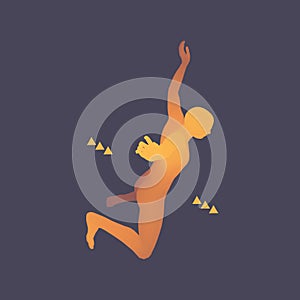 Man falling down. Jumping Man. 3D Model of Man. Human Body. Sport Symbol. Design Element. Vector Illustration