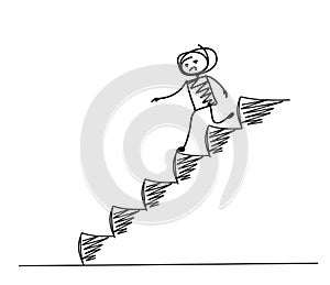 Man falling on Down Stairs, Cartoon Hand Drawn Vector Background