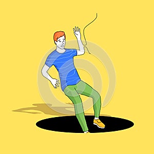 A Man Falling Into A Hole In The Ground