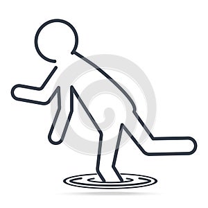 Man falling into hole icon, warning symbol simple line icon