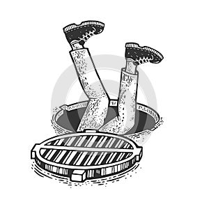 Man falling into open manhole sketch vector