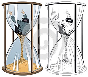 Man falls in Hourglass. Allegories of business. Stock illustration