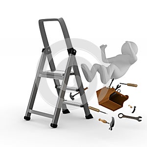 Man falls from ladder on white background