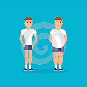 Man with fat abdomen and athletic man