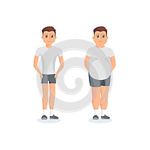 Man with fat abdomen and athletic man